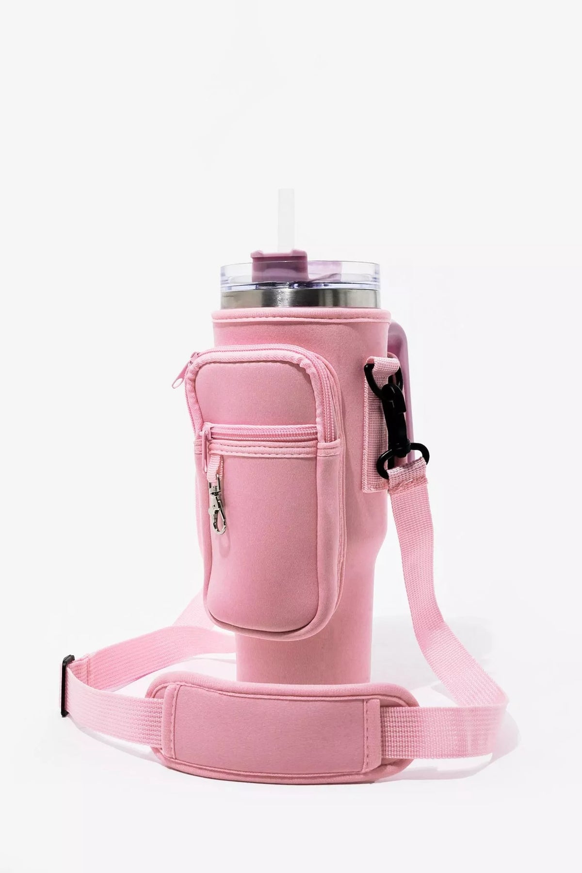 40oz Tumbler Bag with Phone Pocket – Blush Pink Insulated Cup Holder Carrying Bag with Adjustable Strap (Color Pink